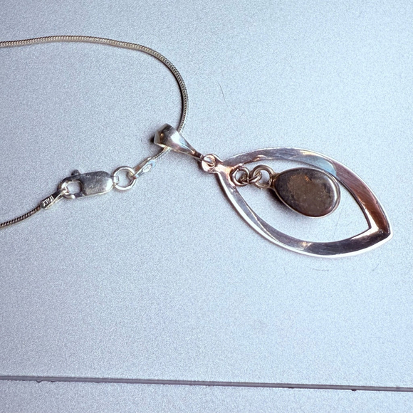 Larimar Floating Cabochon Tear Drop 925 Sterling Silver 1.75" Pendant Necklace - Picture 2 of 8